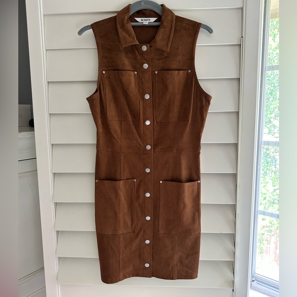 Brown Suede Button Snap Dress